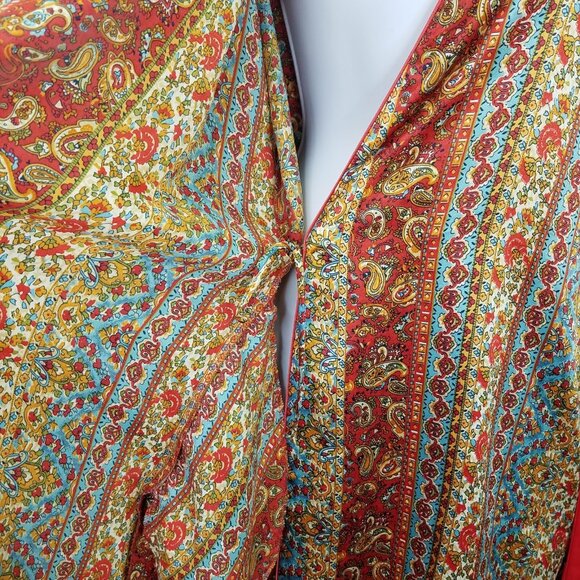 Oscar de la Renta Robe Women S/M Pink Label Paisley Loungewear Satin Knee Length - Picture 9 of 16